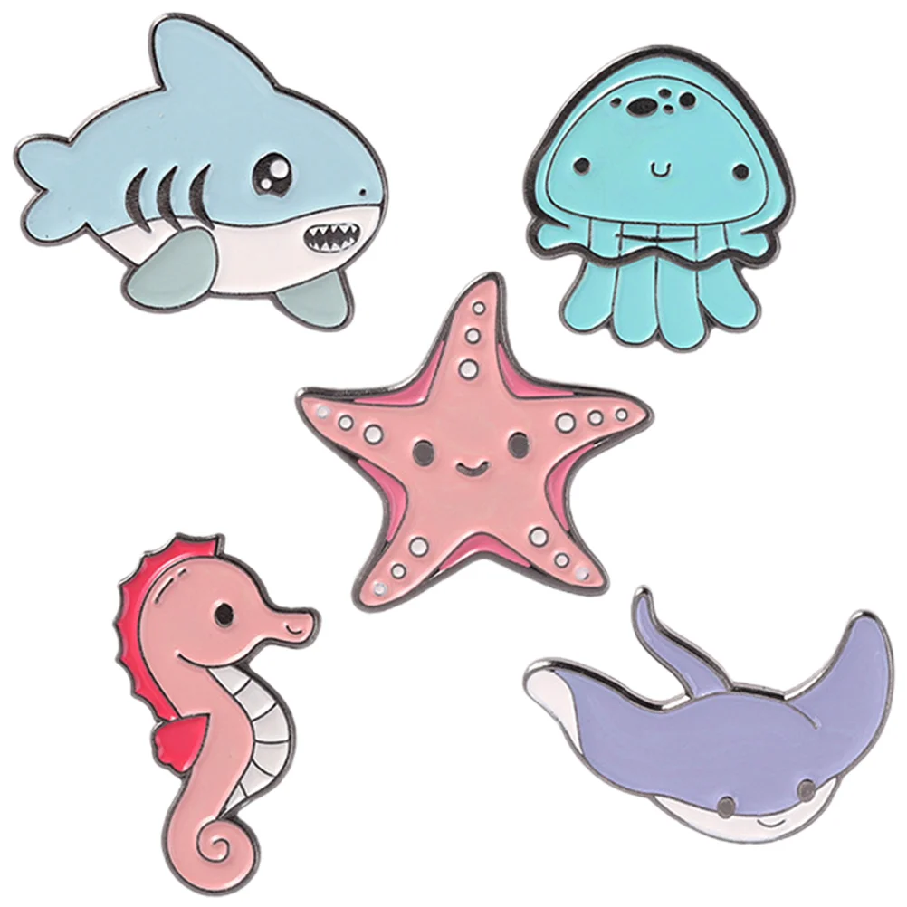 5 Pcs Lapel Sea Life Brooch Collar Animal Cartoon Marine Animals Themed Sweater Shawl