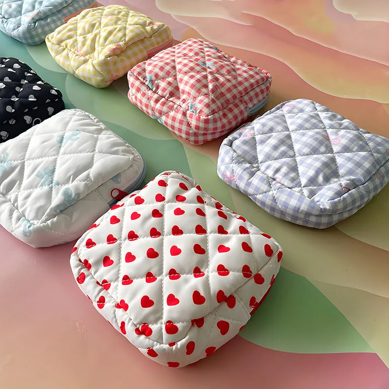 

Женская милая сумка для хранения гигиенических салфеток с бантиком в горошек, портативные подушечки, косметический дорожный кошелек, маленькие сумки для наушников с ключами для карт, денег