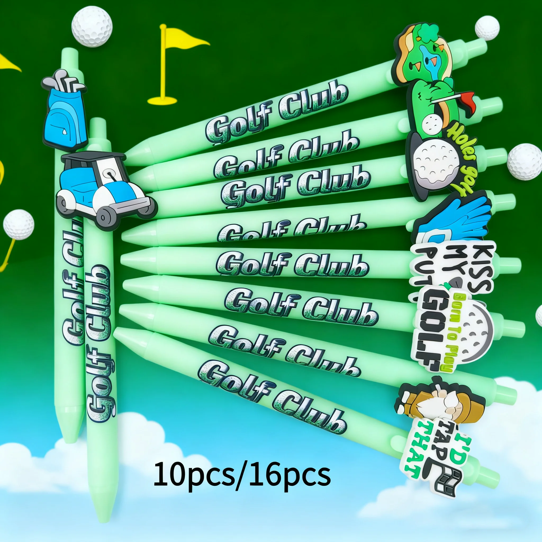 

10pcs/16pcs golf styling paster mint green printed paster stationery office gift gel pen