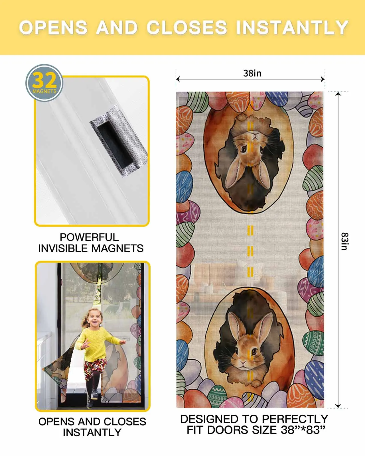 Easter Egg Bunny Watercolor Summer Magnetic Door Curtain Living Room Bedroom Home Anti-mosquito Screen Door Curtain