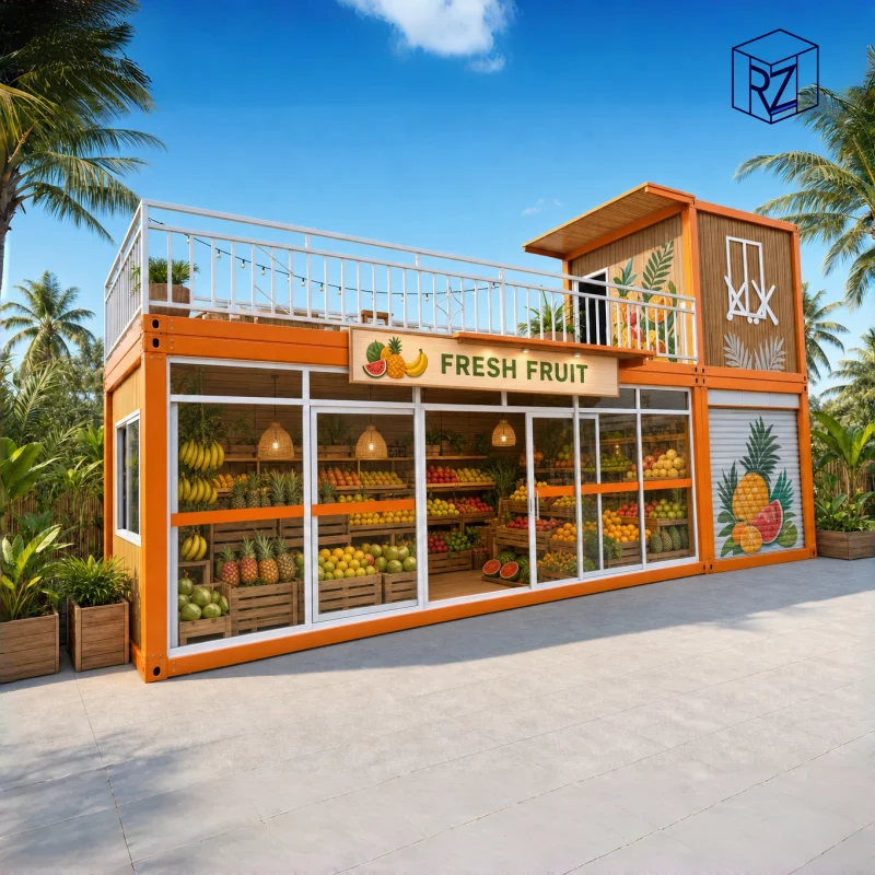 Prefab Container Coffee Shop with Awning for Food Kiosk Quick Assembly Small Modular Store Ray-Zen