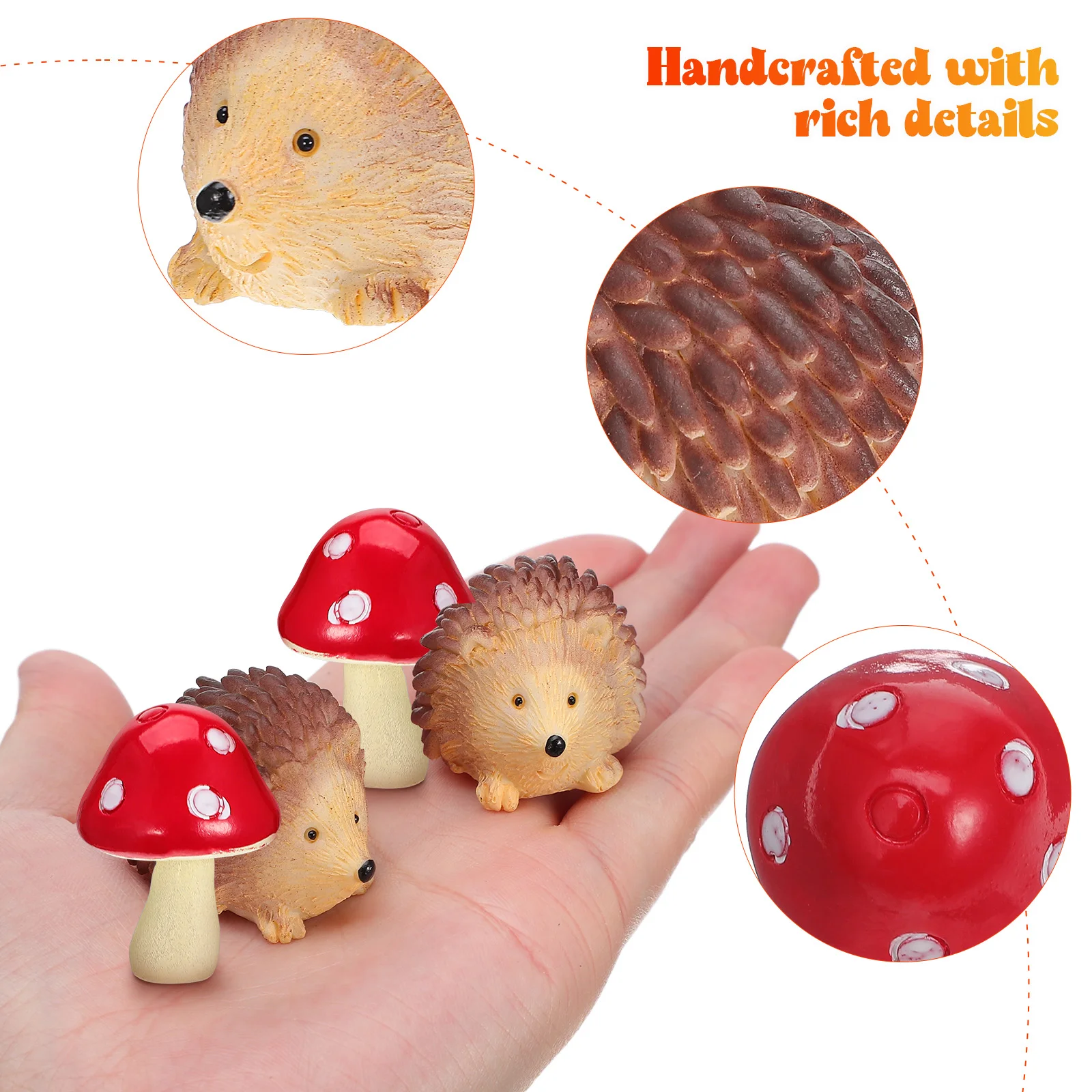 1 مجموعة القنافذ الصغيرة والفطر الراتنج المنمنمات شخصيات حيوانات صغيرة مصغرة حديقة الديكور بونساي الاكسسوارات الحرفية