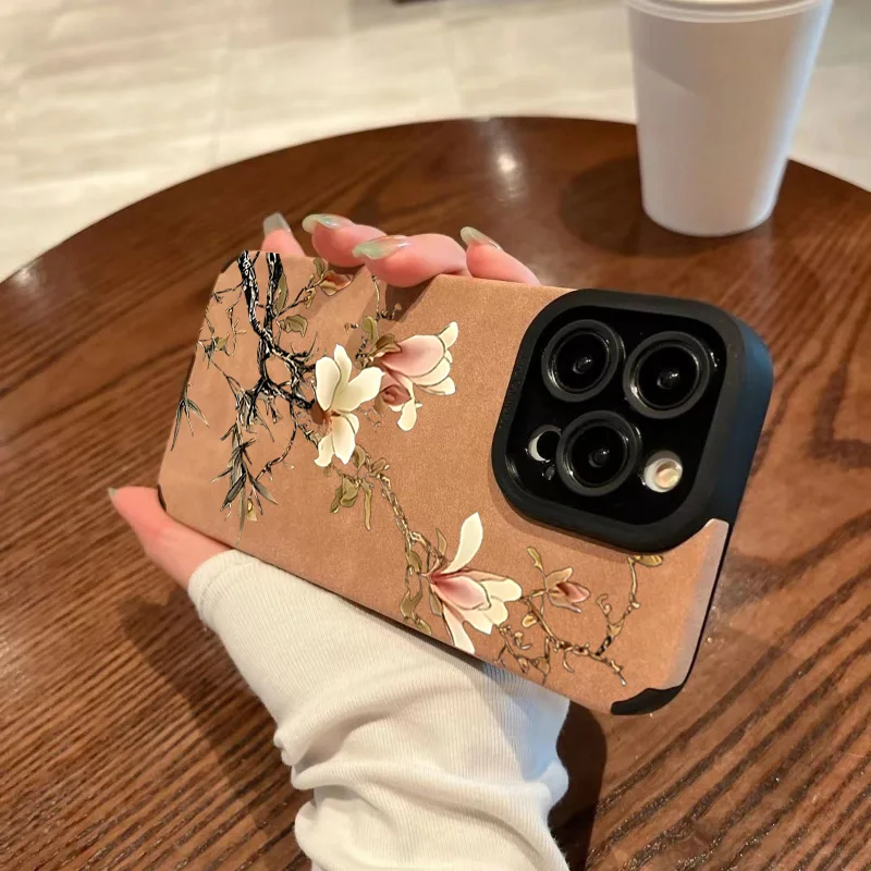 Elegant Magnolia Flower Phone Case for iPhone 17 16 15 14 13 12 11 Pro Max X XR XS Max 16 Plus Shockproof Leather Silicone Cover - view 3