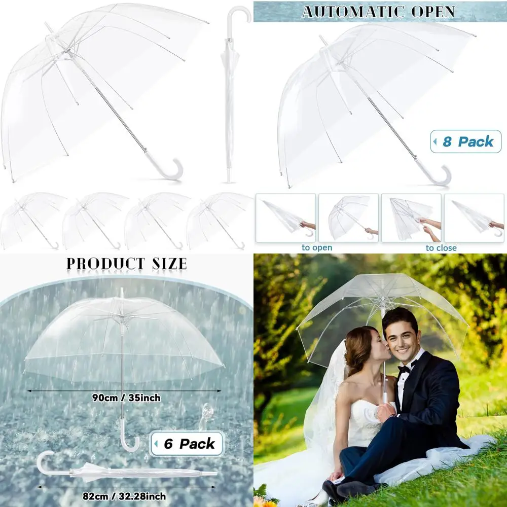 

Large Windproof Bubble Stick Umbrellas for Wedding - 6 Pack, J Hook Handle, Ideal for Bride, Groom, and Guests