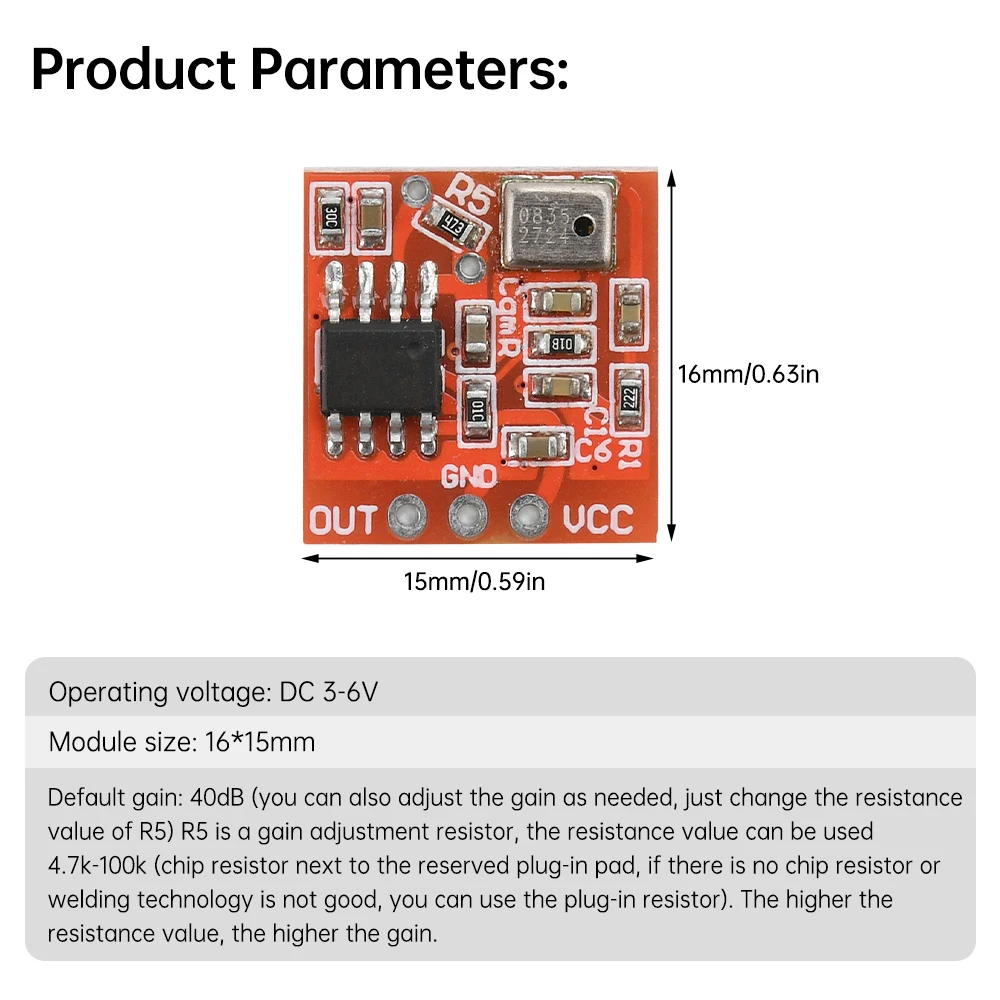 TDA1308 Silicon Microphone Amplifier Module Digital Microphone Pickup Preamp Amplification Adjustable DC 3-6V