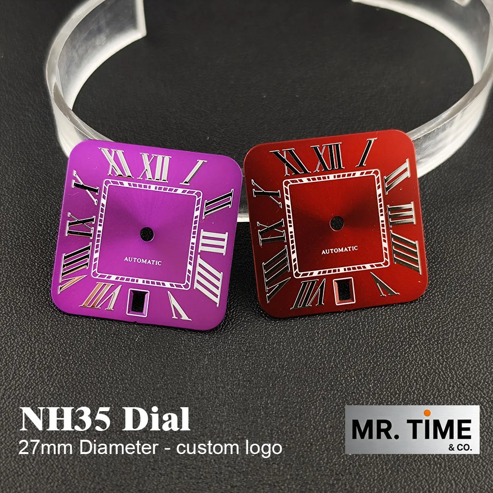 New NH35 wine red dial purple dial custom logo Roman dial men's watch, suitable for NH35 movement watch accessories
