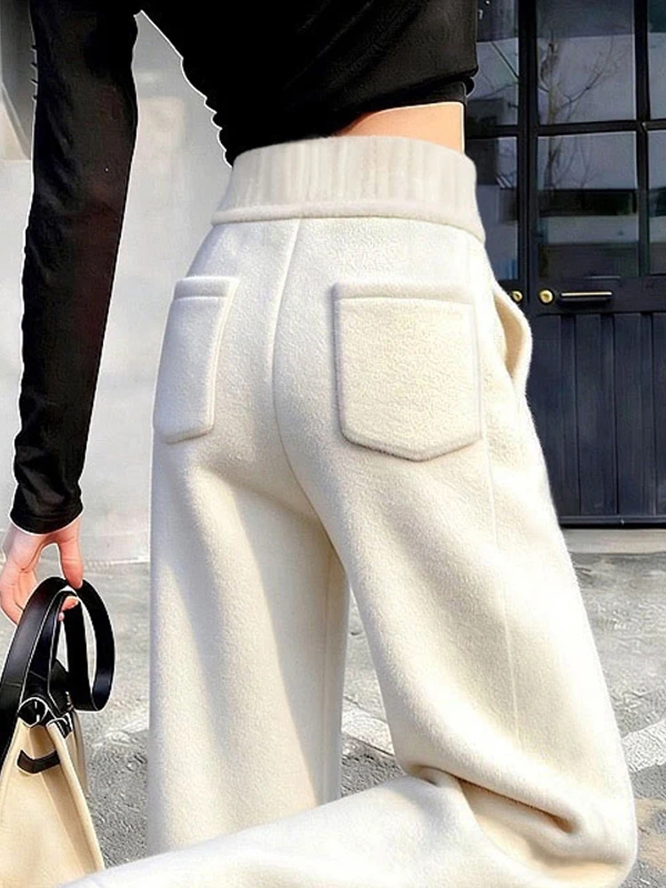 

Women's High Waist Fce Lined Wide Leg Pants Casual Straight Thiened Autumn Winter Banana Scythe Pants Drapey Comfortable