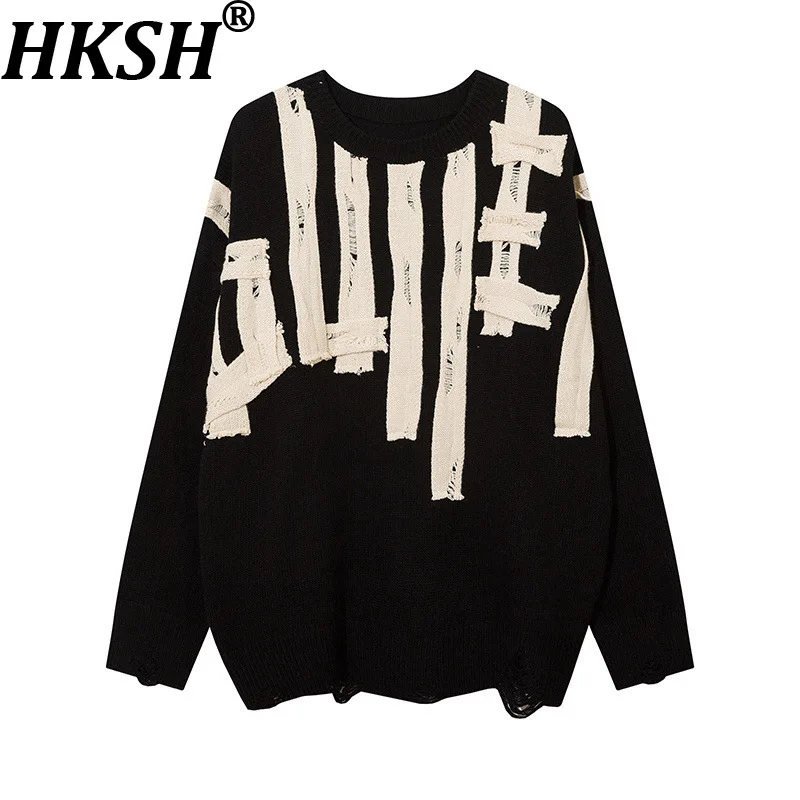 

HKSH Autumn New Man Dark Punk High Street Trend Chic Dark Vibe Ripped Oversized Ins Knitted Sweater Long Sleeve Pullover HK12128
