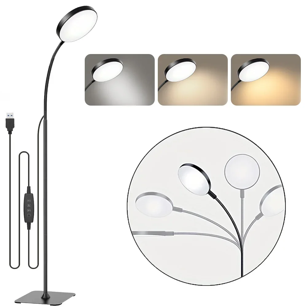 LED Standing Floor Lamp com Gooseneck ajustável, lâmpadas altas brilhantes, 4 níveis de brilho 4 temperaturas de cor, Standard Room Decor