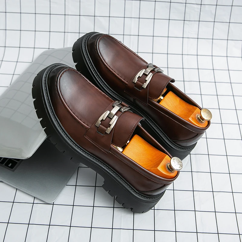 

Men Fashionable Height-increasing Loafers European-style Casual Thick-soled Wear-resistant Business Leather Shoes Work Shoes Men