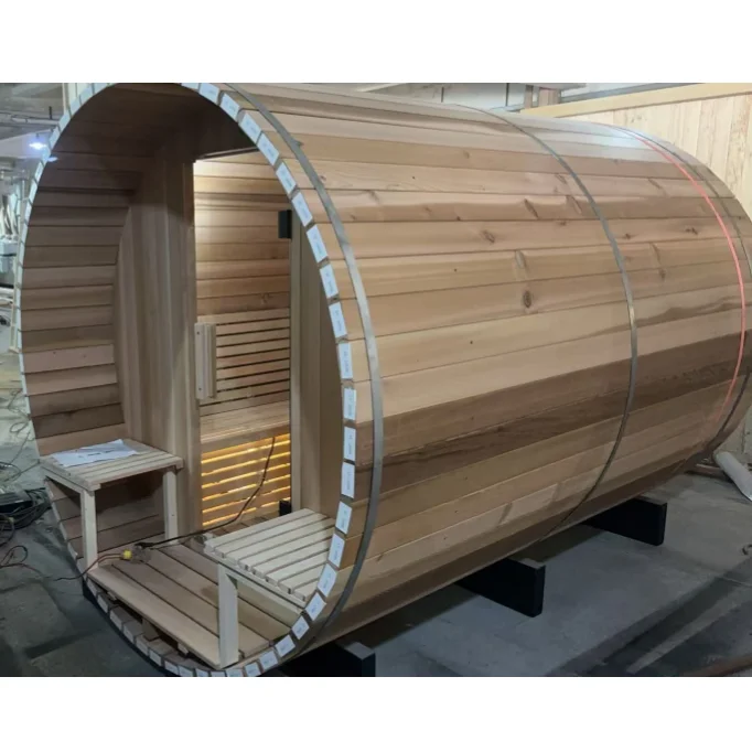 Hot Seller Cedar Barrel Sauna Room Electric 6kw Outdoor Sauna Bath with Panoramic View for Villas