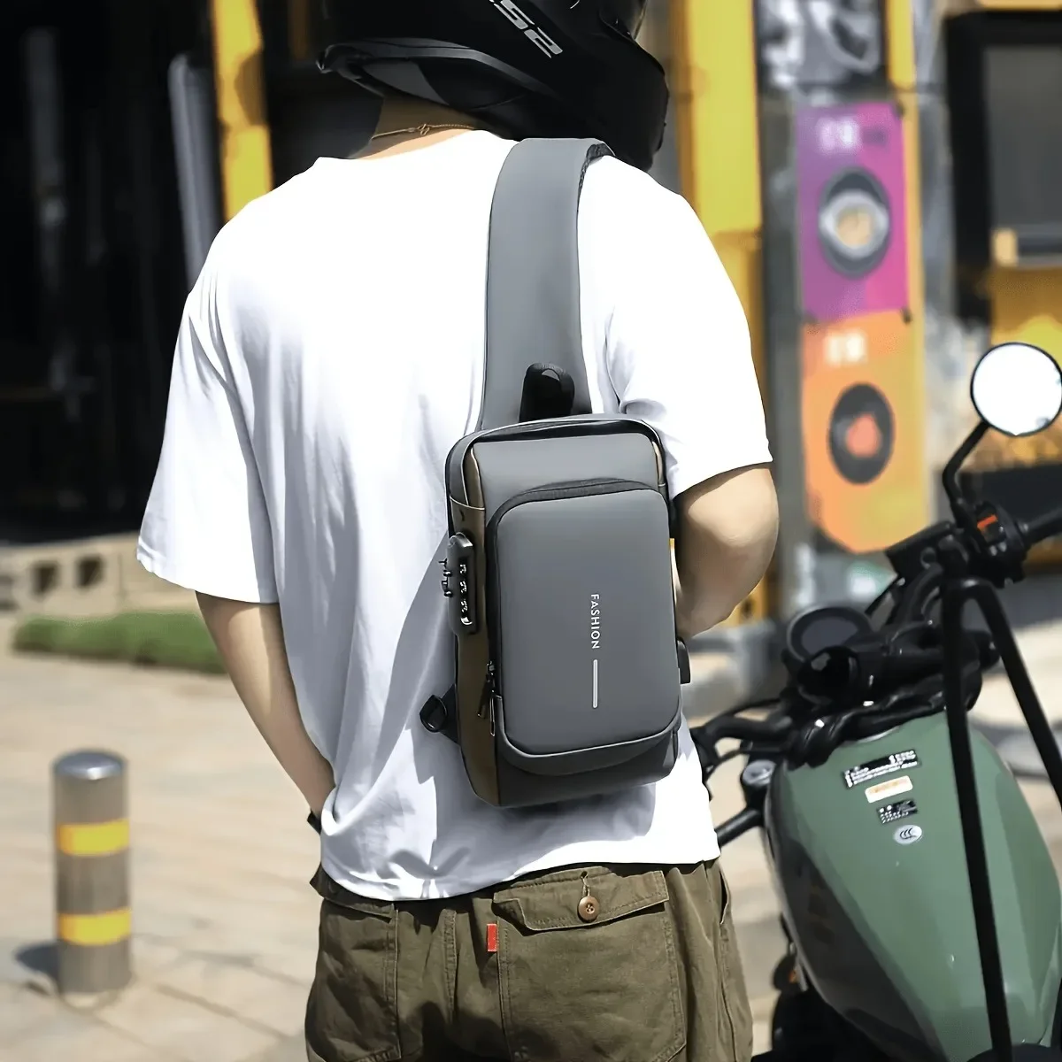 Oxford Cloth Crossbody Chest Bag for Men, Stylish Motorcycle Sling Bag with Phone Pocket and Zipper Closure, Daily Commuting