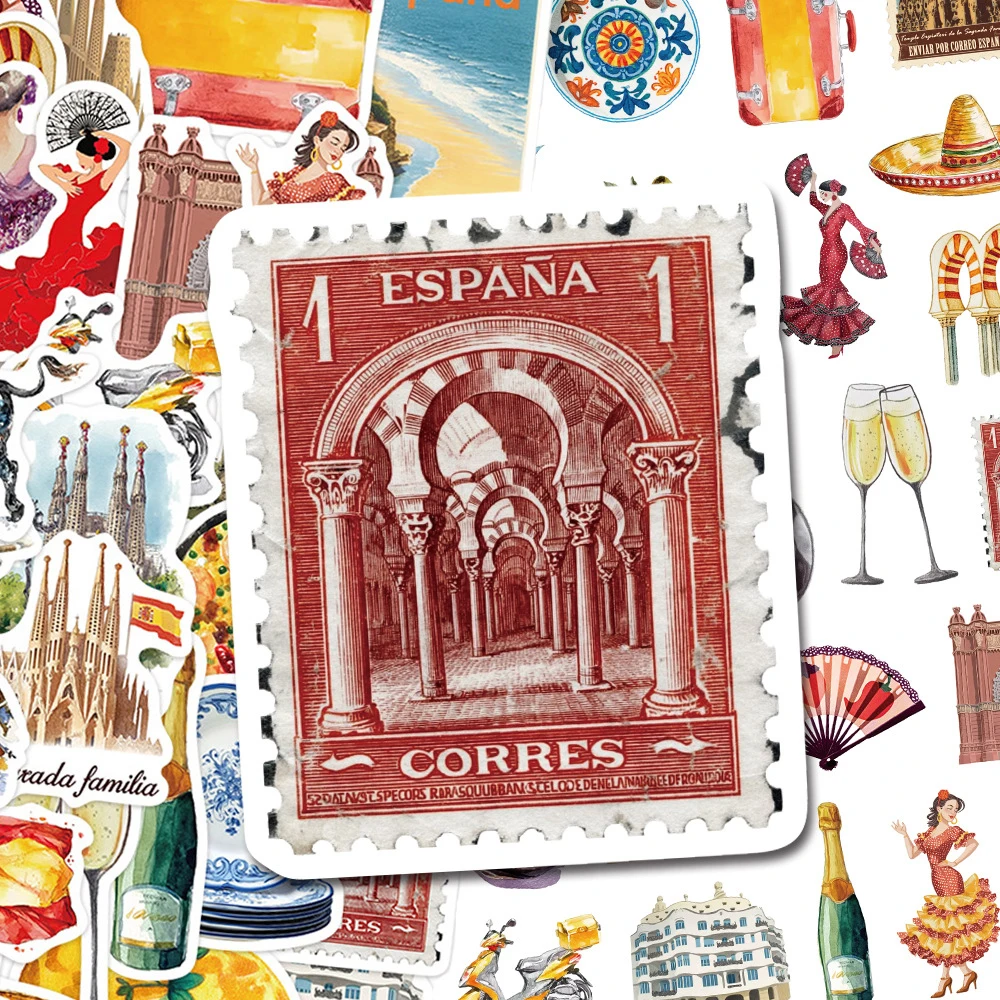10/30/50pcs Spanish Retro Culture Art Aesthetic Stickers Vintage Cartoon Sticker DIY Scrapbook Suitcase Phone Decals Decoration