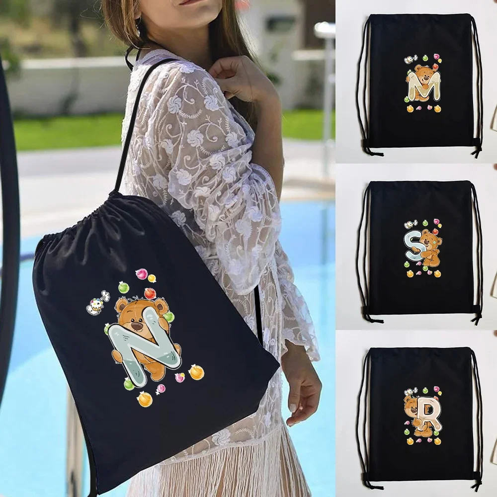 

Outdoor Drawstring Backpack Travel Shopping Bags Beach Swimming Basketball Yoga Bag Bear Letter Sack Sport Collapsible Sport Gym