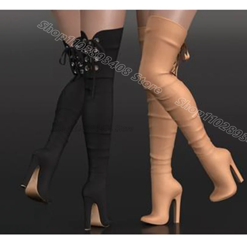 Botas aterciopeladas por encima de la rodilla Para mujer, Zapatos de tacón grueso, punta estrecha, estilo británico, informales, Para fiesta, Verano