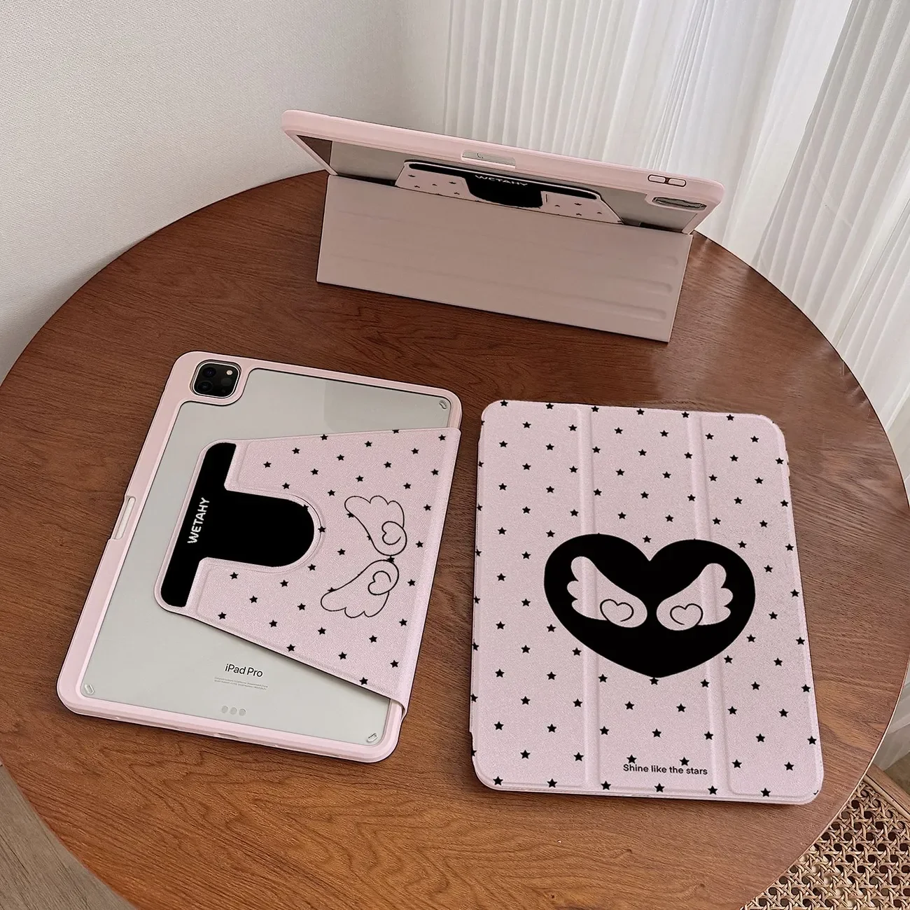 

Чехол для iPad с рисунком розовых крыльев ангела и горошком, для iPad Air 4, 5, 6, Pro 11, 12.9, 13, 10.9, 10.2, Mini 7, 6, вращающийся, тройного сложения, с держателем для стилуса