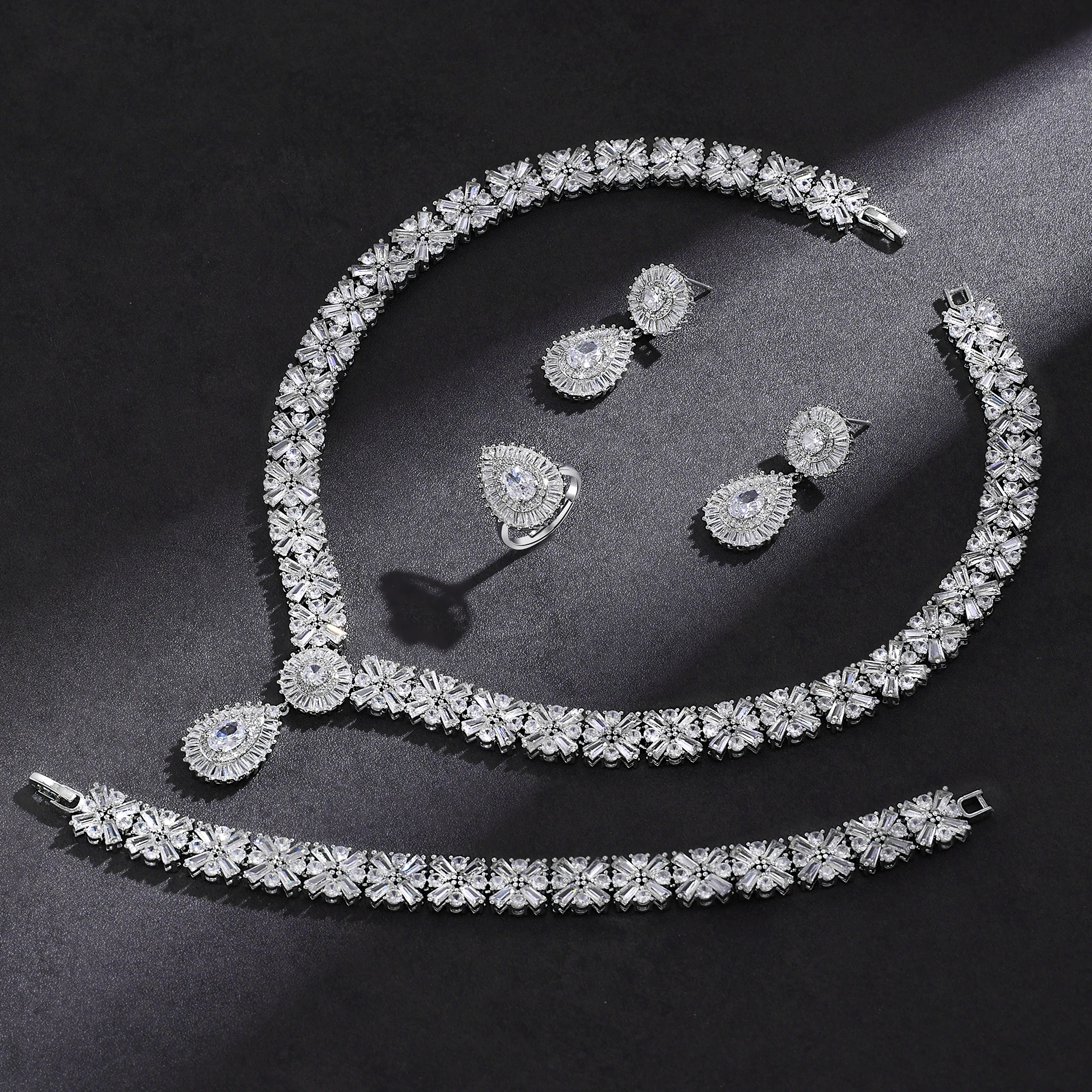 

Супер роскошный свадебный костюм с кубическим цирконием, 4 шт., комплект ювелирных изделий в нигерийском Дубае для невесты, аксессуары