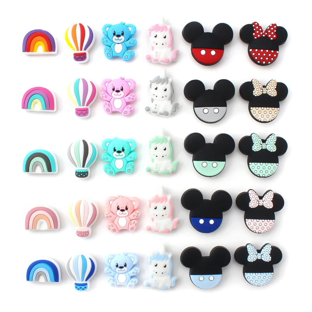 5/10pcs Bear Focal Silicone Beads Unicorn Rainbow Shape Beads for Jewelry Making Pen DIY Bracelet Keychain Accessories Bulk