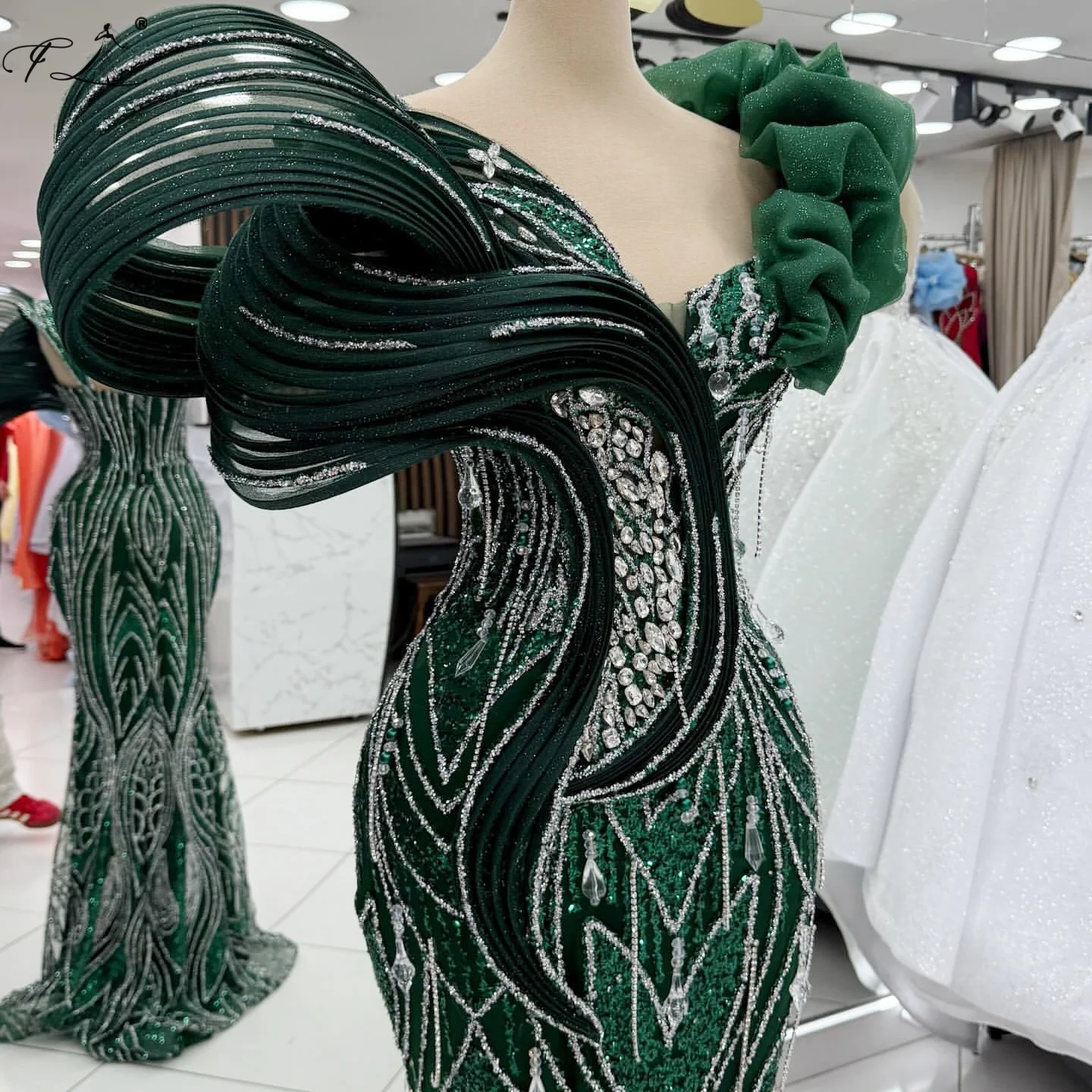 Crystal Pendant And Tassel Cocktail Dress Olive Green Ruffled Mermaid Dress Gorgeous Party Dresses Available For Customization