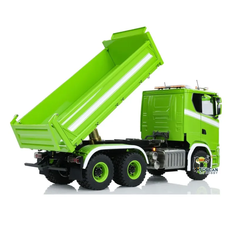 1/14 lesu 770s 6x6 rc caminhão basculante hidráulico 3 vias de controle remoto basculante metal 3 eixos basculante pintado luz sistema som modelo