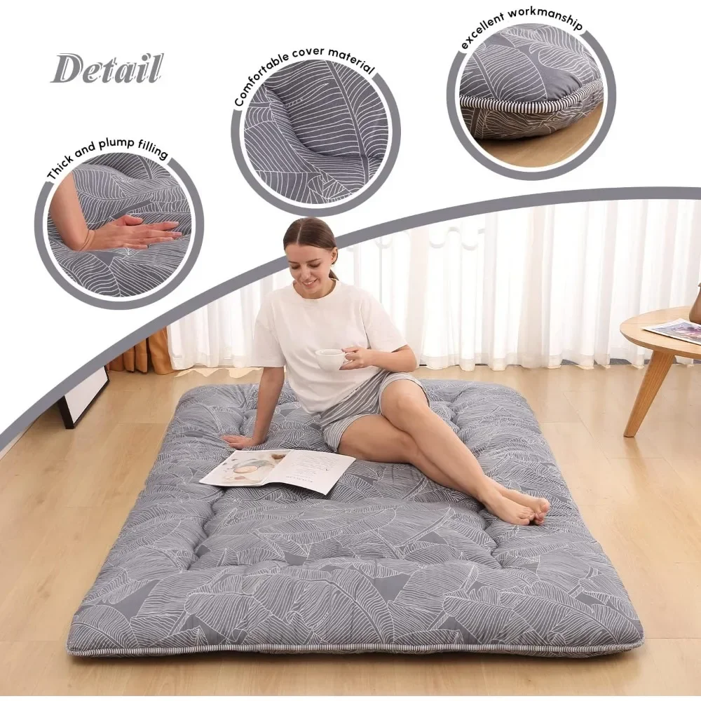 Japanese Floor Mattress, Futon Mattress Foldable , Roll Up Tatami Mat with Washable Cover, Easy to Store and Portable for Campin