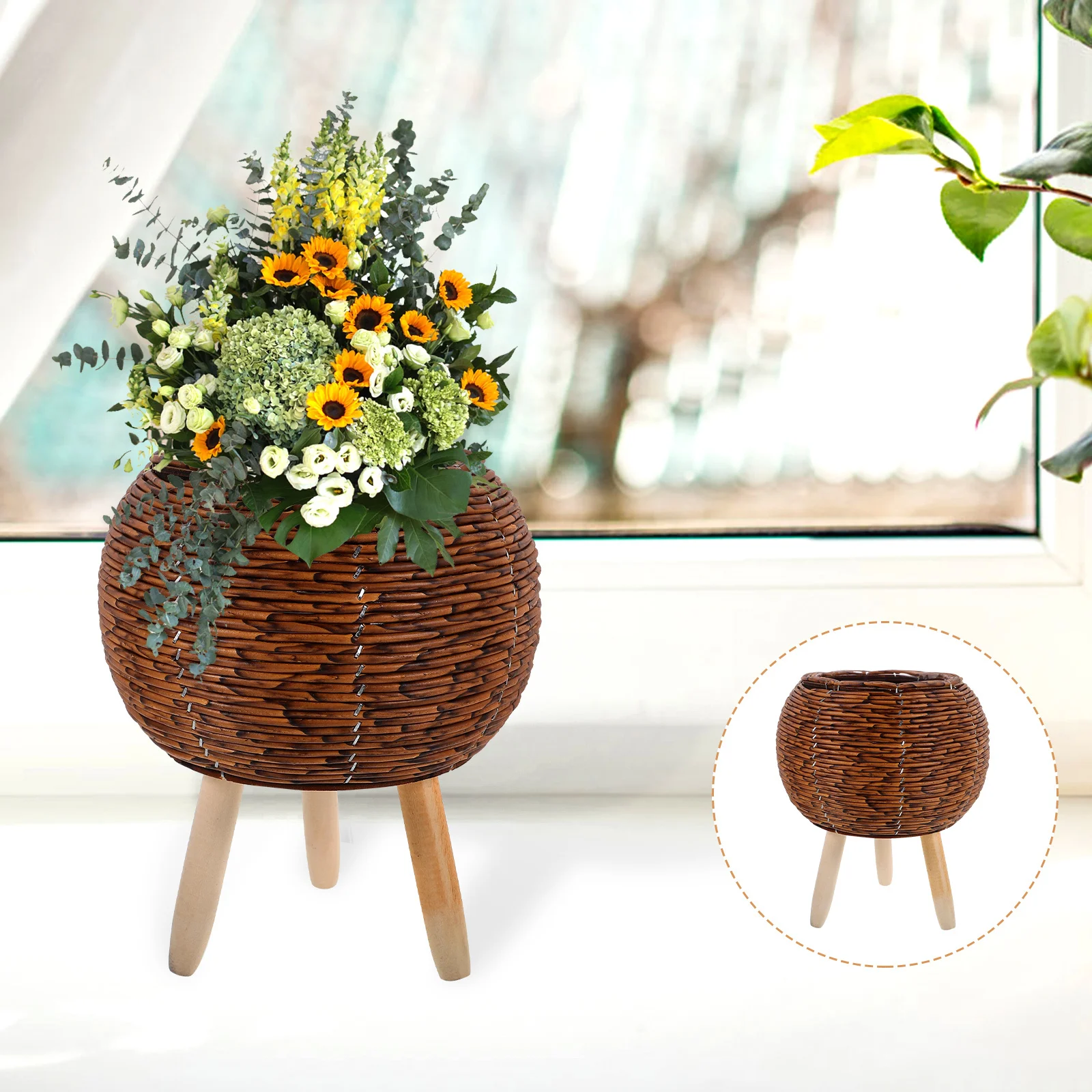 

Flower Pot Stand Indoor Planter Decorative Baskets Pots for Plants Display Flowerpot Desk Woven Bracket