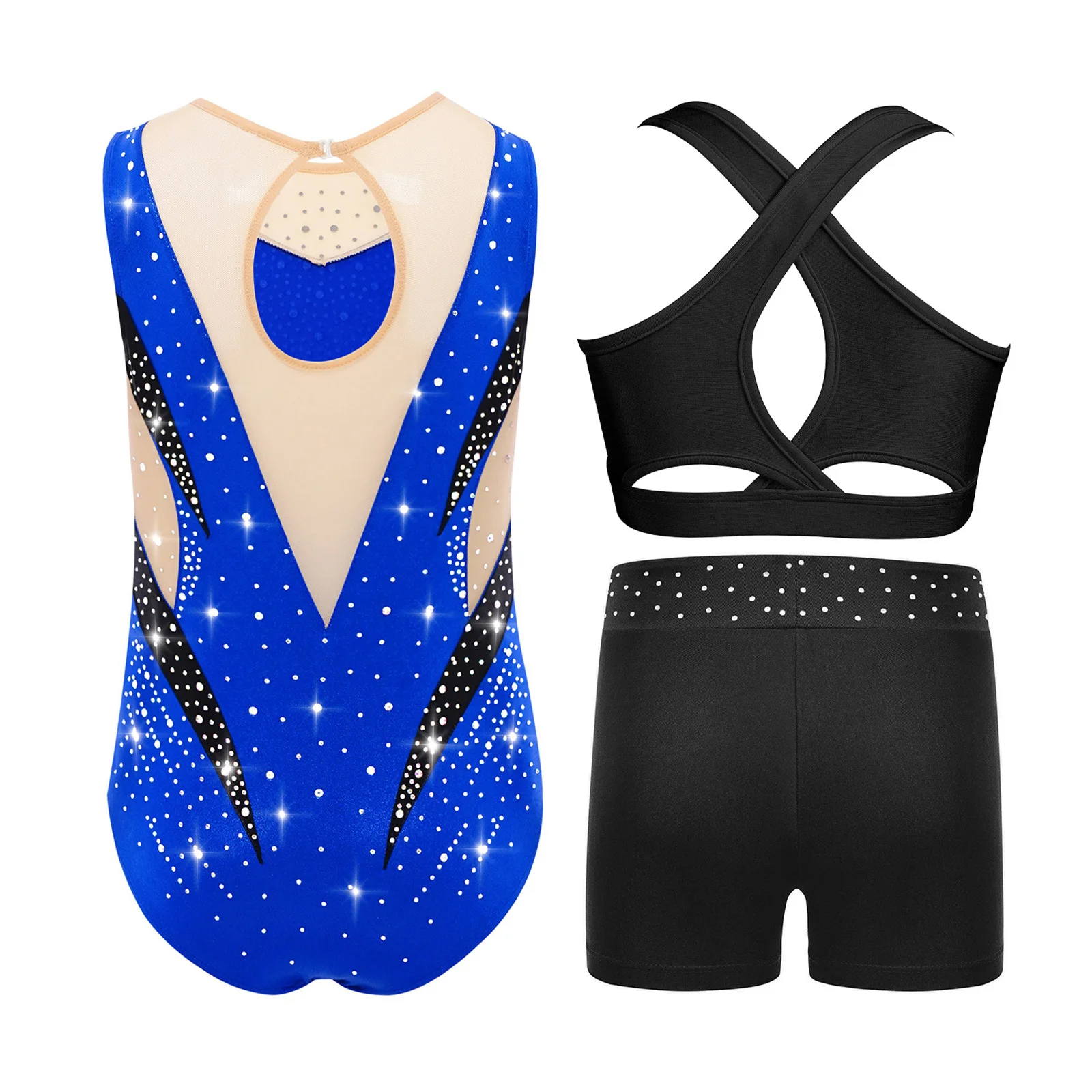 Kids Sleeveless Rhythmic Gymnastics Leotard + Shorts Yoga Dancewear Sets for Girls Ballet Tumbling Skating Jumpsuit Dance Outfit