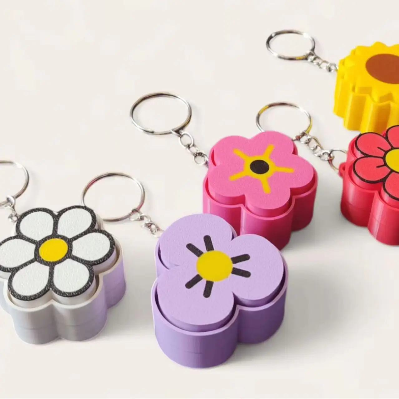 Porte-clés anti-stress imprimé en 3D motif fleur de pavot - Pendentif sonore pour sac à dos, jouet EDC mignon, cadeau