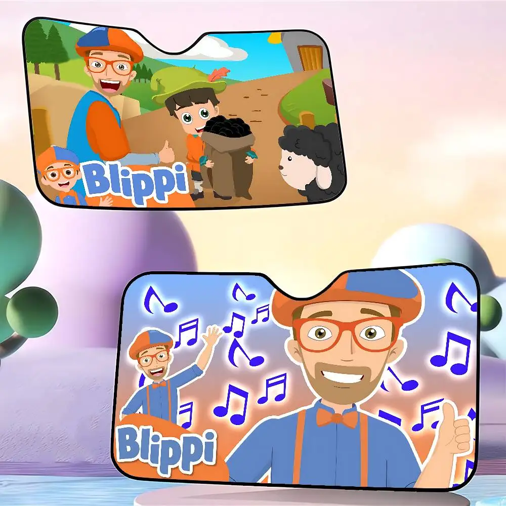 B-BlippiS The M-Musical Cartoon Car Sun Shade نافذة أمامية ظلة لمعظم سيارات السيدان SUV كتل الأشعة فوق البنفسجية إبقاء سيارتك باردة