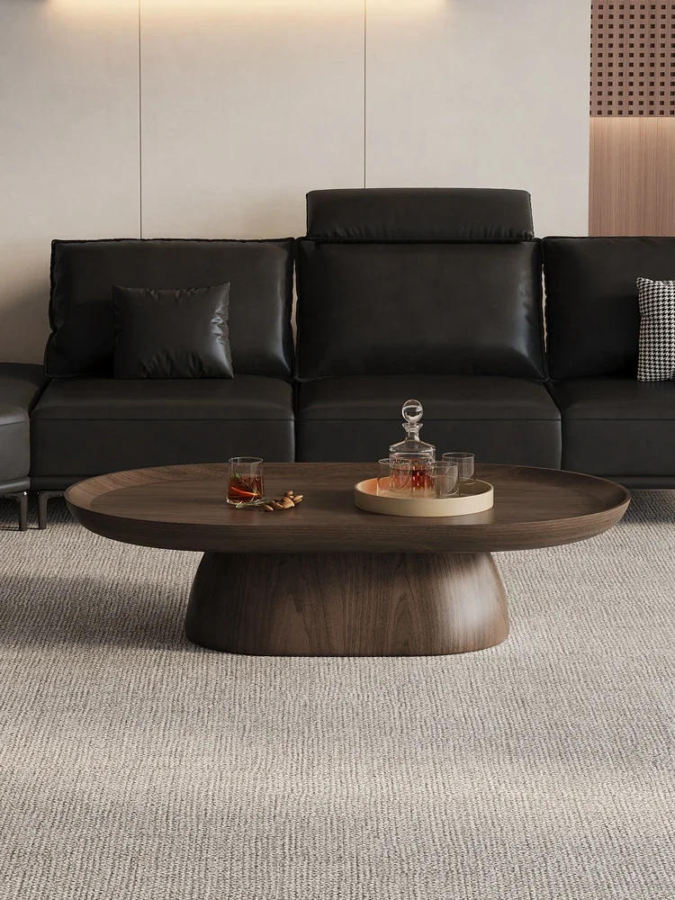 Medieval Coffee Table Living Room Household Small Apartment Modern Simple Designer Wabi Sandy Wind Black Walnut Oval Table