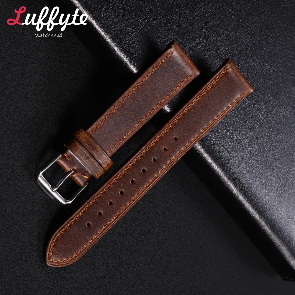 Retro Crazy Horse Calfskin Strap 18mm 19mm 20mm 21mm 22mm Men\'s and Women\'s BusinessUniversal Replacement Watch Band