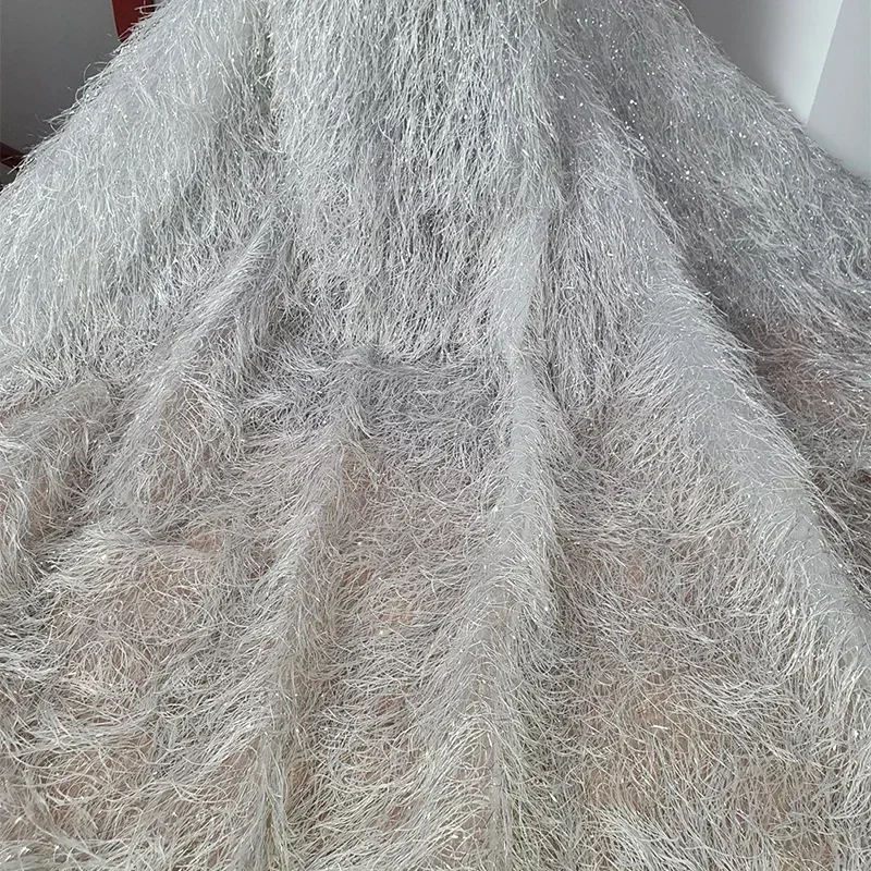 Artificial Feather Fabric for Designer Prom Ball Gown Dress Wedding Costumes DIY Sewing 1 Yard Soft High-Grade Flowing Fabric