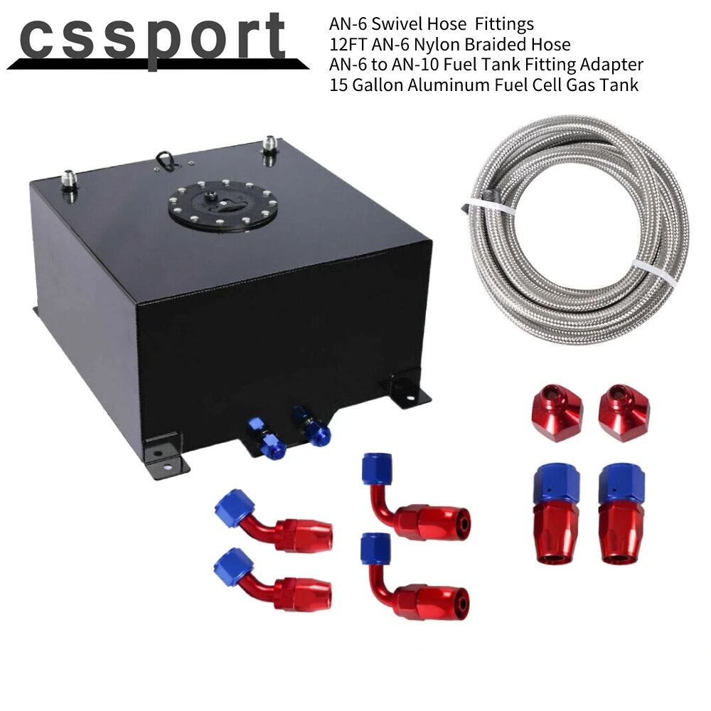 

15 GALLON BLACK ALUMINUM FUEL CELL GAS TANK+CAP+LEVEL SENDER+STEEL FUEL LINE KIT