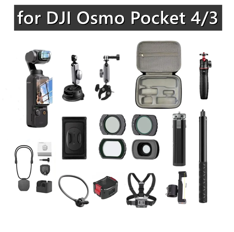 

Accessories Kit for DJI Osmo Pocket 4/3 Case Magnetic Bracket Desktop Base Mount Selfie Stick Tripod Glass Screen Protector