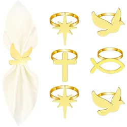 4Pcs Gold Cross Napkin Rings Metal Dove of Peace Napkin Holder Serviette Buckles First Communion for Table Settings Decor HB308