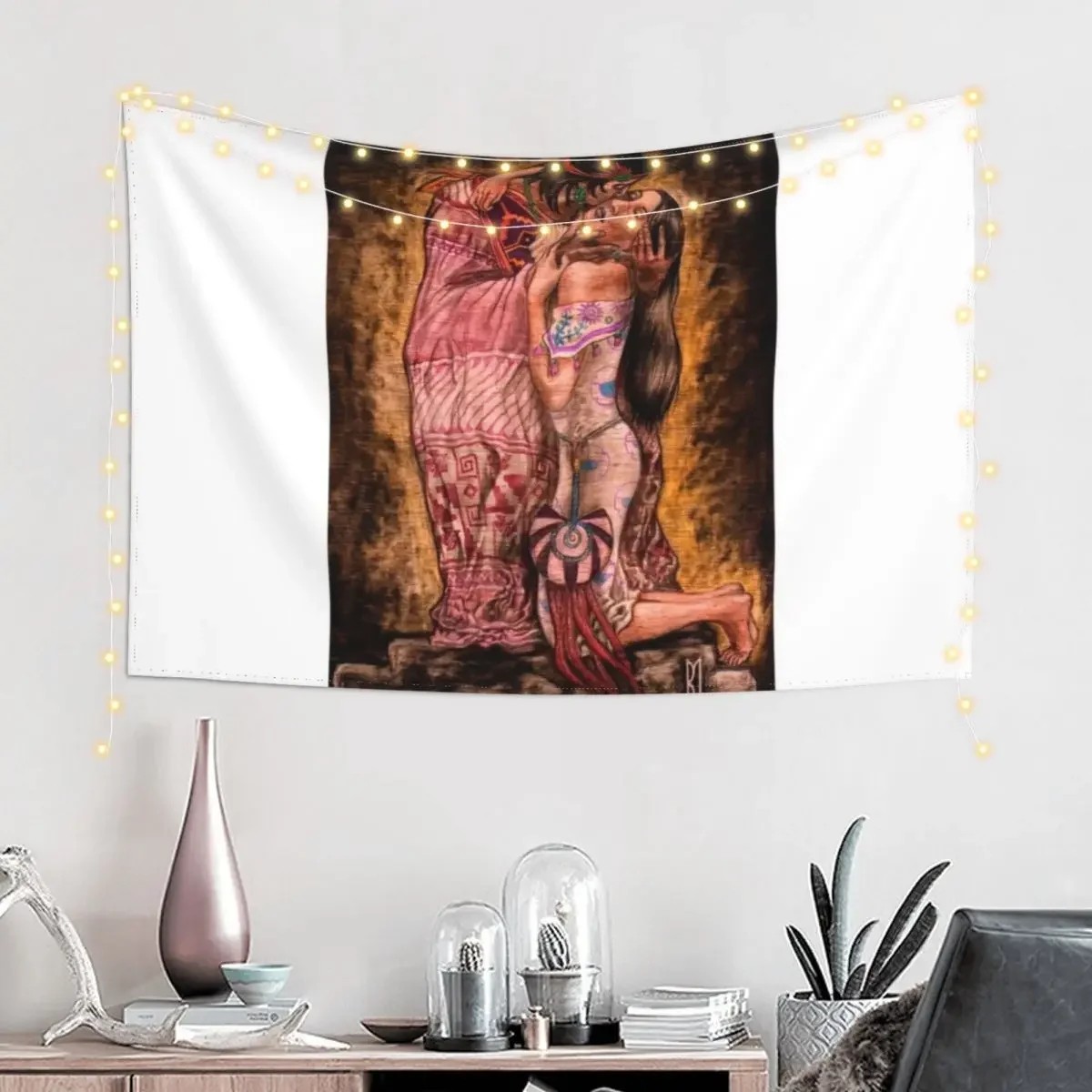 El Beso -Through a Maya Lens Tapestry Aesthetic Room Decor Korean Room Decore Aesthetic On The Wall Nordic Home Decor Tapestry