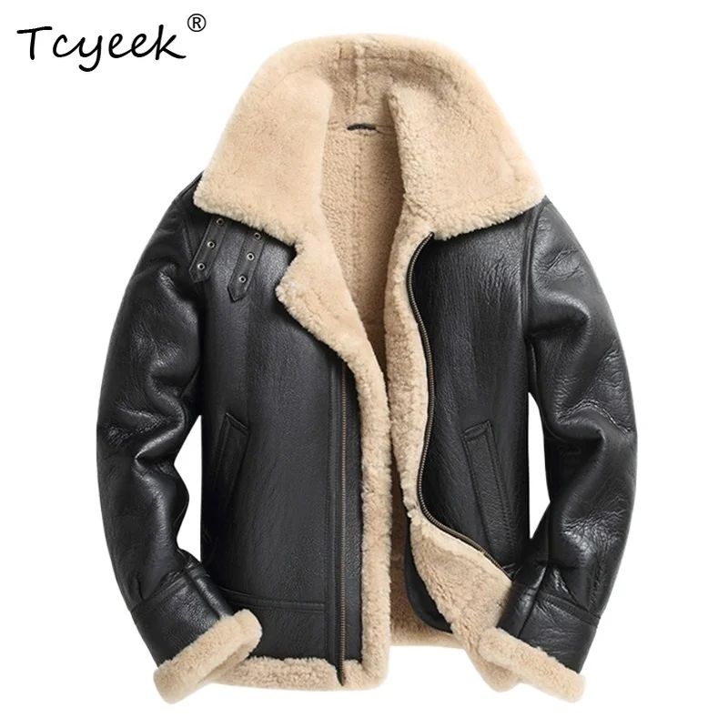 

Tcyeek Natural Sheepskin Fur Coat Real Leather Jacket Men Streetwear Winter Clothes Lamb Wool Mens Coats Slim Fit Куртка Мужская