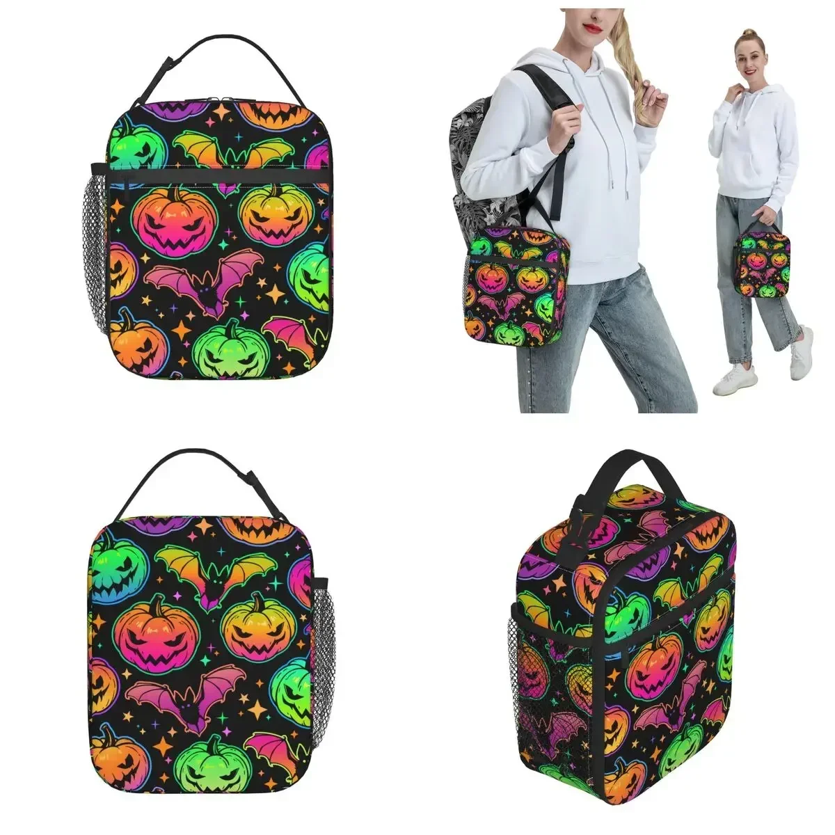 Halloween Kürbisse Fledermäuse isoliert Lunch Bag tragbare wieder verwendbare Thermo tasche Tote Lunchbox Arbeit Picknick Männer Frauen