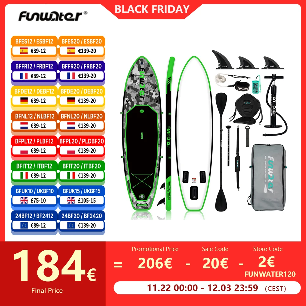 Funwater Stand Up Paddle Board Surfboard Inflatable Stand Up Paddling Board Surfing Sup Board Max Load 330 Pounds with Accessory