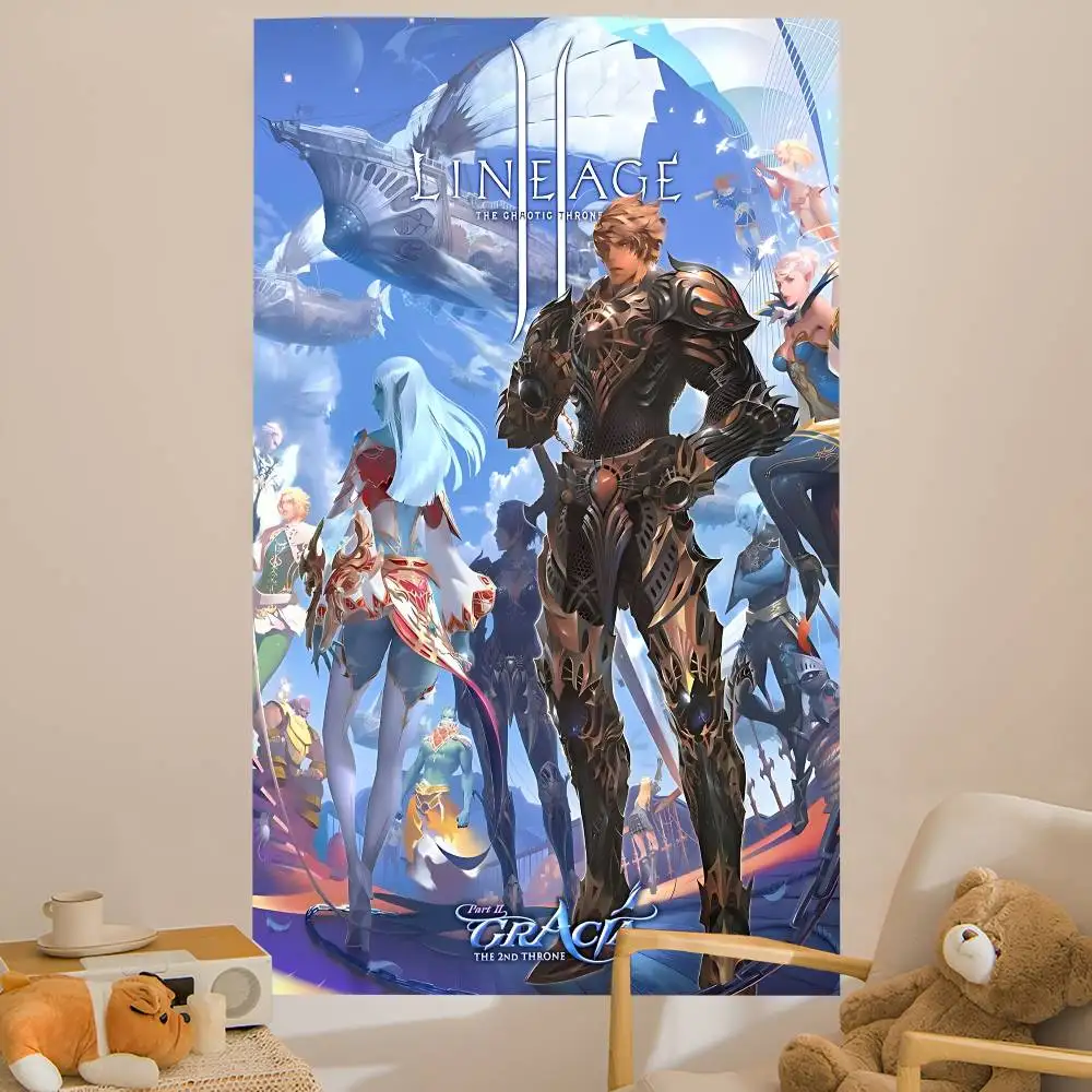 Game Lineage 2 Anime Tapestry Hanging Tarot Hippie Wall Rugs Dorm Home Decor