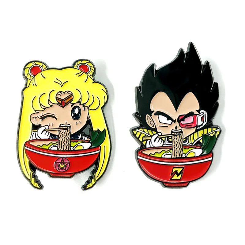 Classic Comic Sailor Moon and Vegeta Noodle eating style Anime Lapel Pins Backpack Jeans Enamel Brooch Pin  Fashion Jewelry Gift