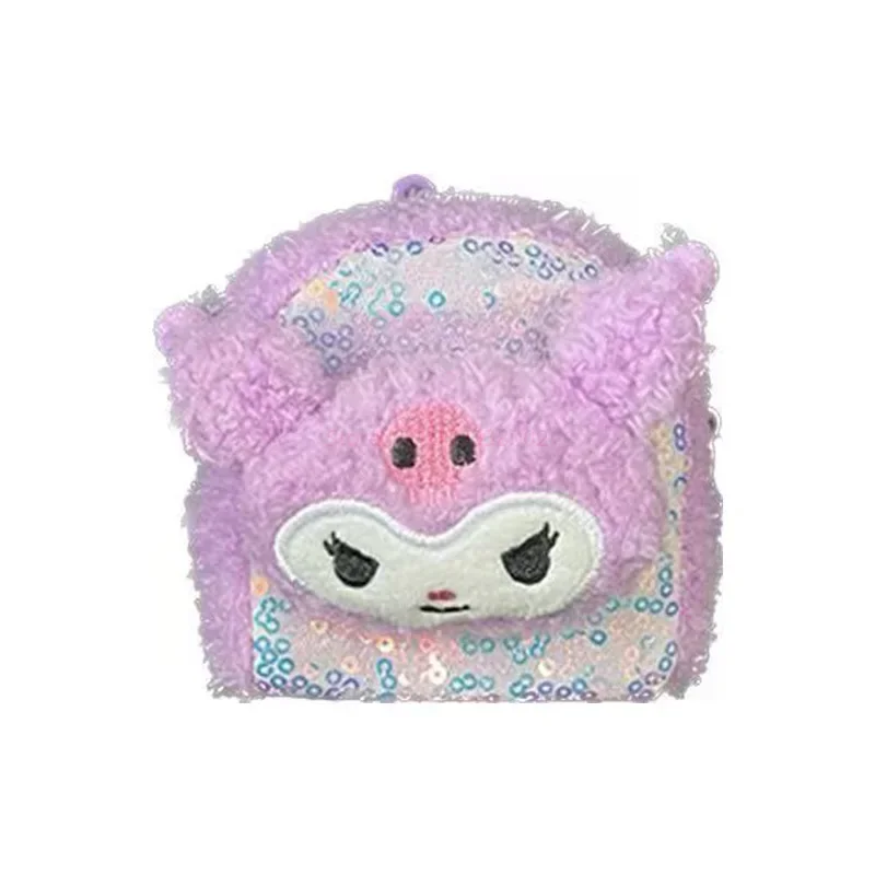 New 10pcs Sanrio Sequin Small Round Bag Kawaii Macaron Laser Sequin Plush Coin Purse Student Small Object Storage Bag Gift