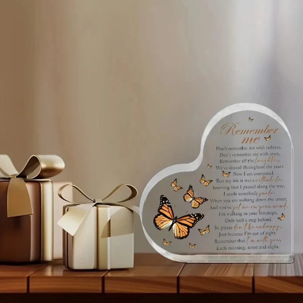 CIFBUY Acrylic Heart Remember Me Sign with Butterfly Sentimental Memorial Gift Valentine's Day Party Home Office Wall Art
