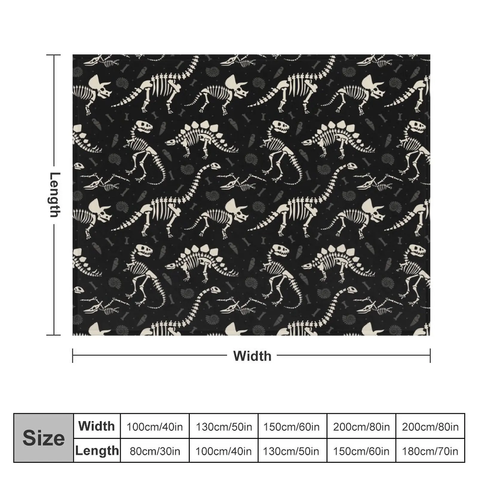 Dinosaur Fossils in Black Throw Blanket christmas gifts Vintage Warm Soft Plaid Blankets