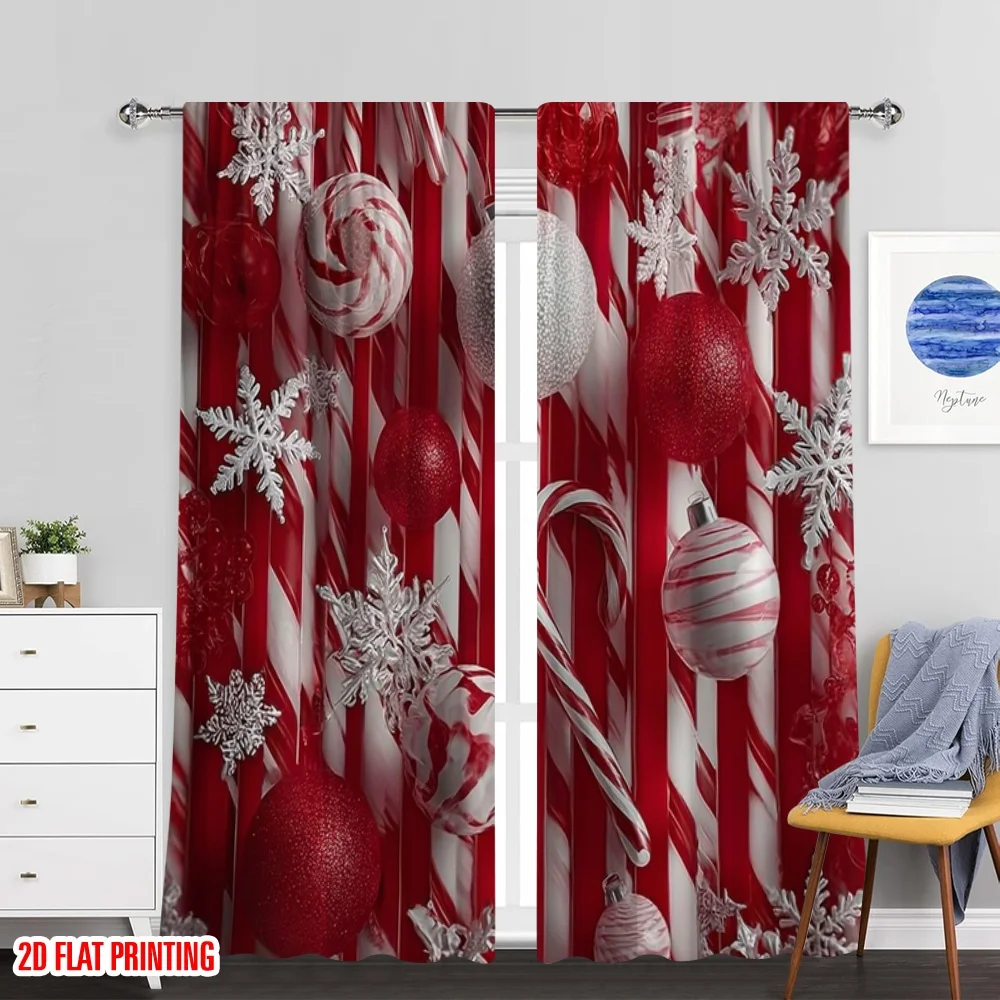 2 قطعة 2D الطباعة المسطحة عيد القديس باتريك سعيد نافذة الستائر الأحمر والأبيض مخطط الثلج مصاصات_ كرات ملونة النسيج
