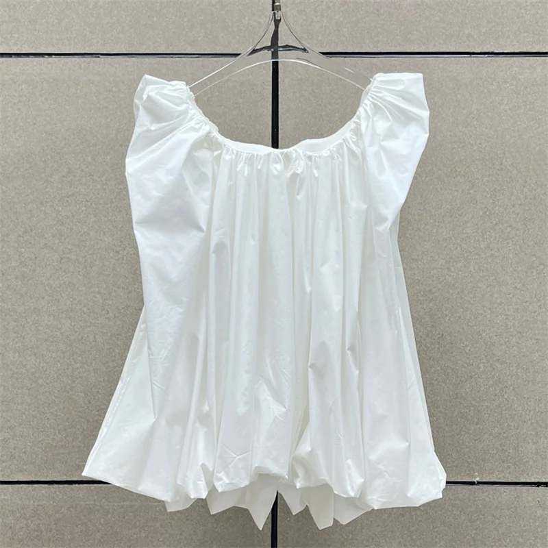 Women's vest New cotton blend sleeveless top for summer 2026 pleated slim fit off shoulder tanks top women's tight corset y2k