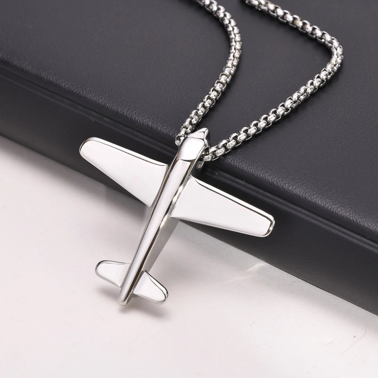 Cool Fashion Plane Pendant Necklaces for Men,Rock Punk Stainless Steel Air Force Neck Collar Gift Jewelry