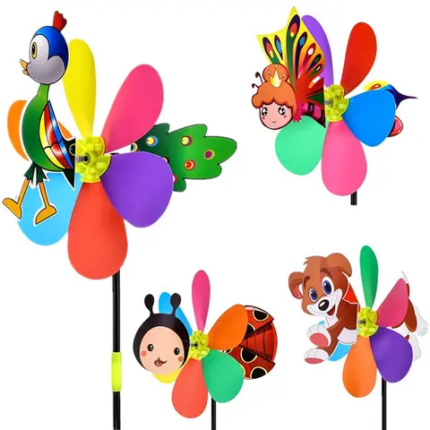 입체 동물 꿀벌 풍차 만화 어린이 장난감, 가정 정원 장식, 바람 스피너 소용돌이 마당 장식, 6 가지 색상