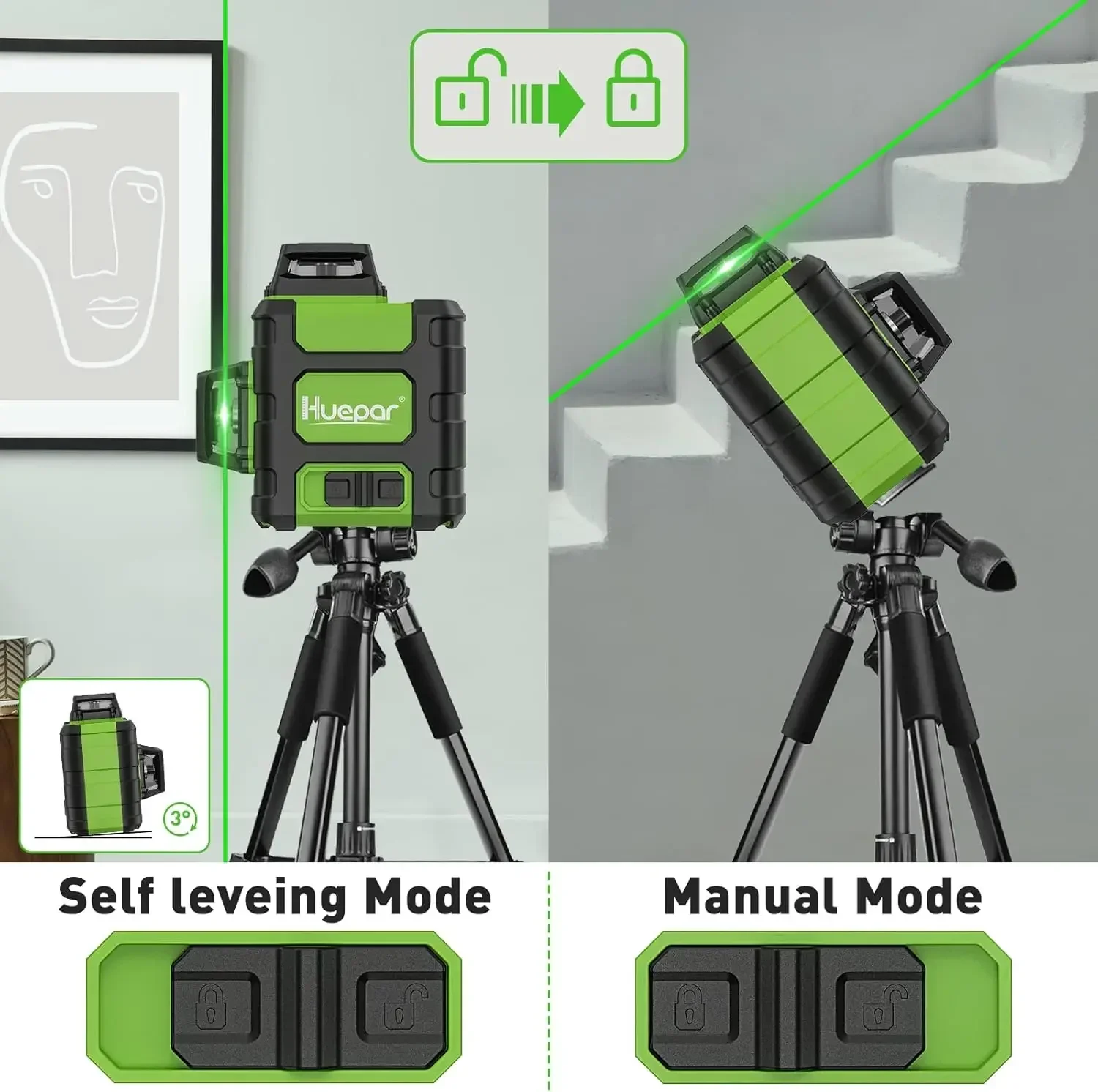 Laser Level 360, Self Leveling Rechargeable Green Beam  for Construction with Pulse Mode, Strong Magnetic Bracket