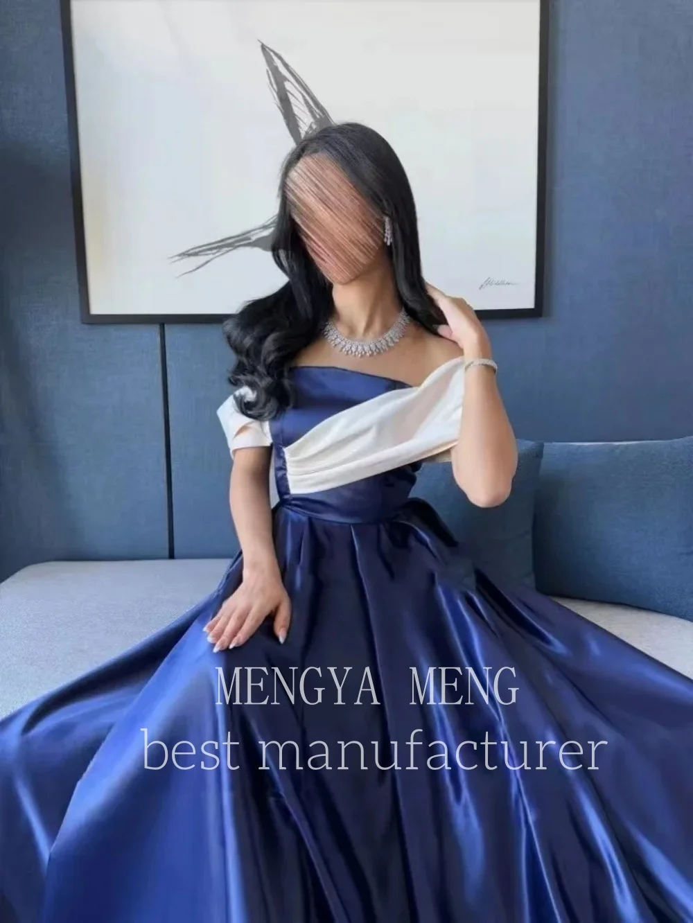 ZHUISHU Blau und Weiß Abendkleid Liebsten Angepasst Satin A-Line Satin Arabisch Prom Hochzeit Party Kleider Vestidos De Gala